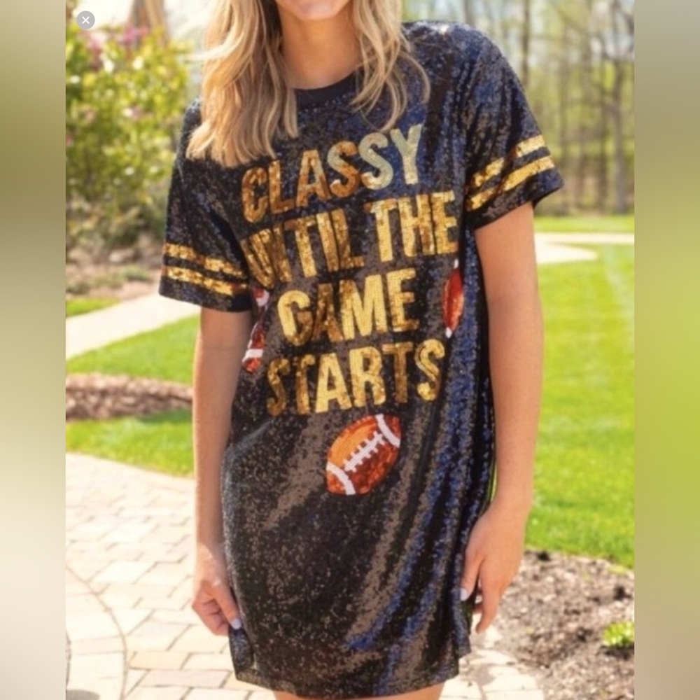 Simply Southern Black Sequin Game Day Tunic Top Shirt Tee Short Sleeve L XL